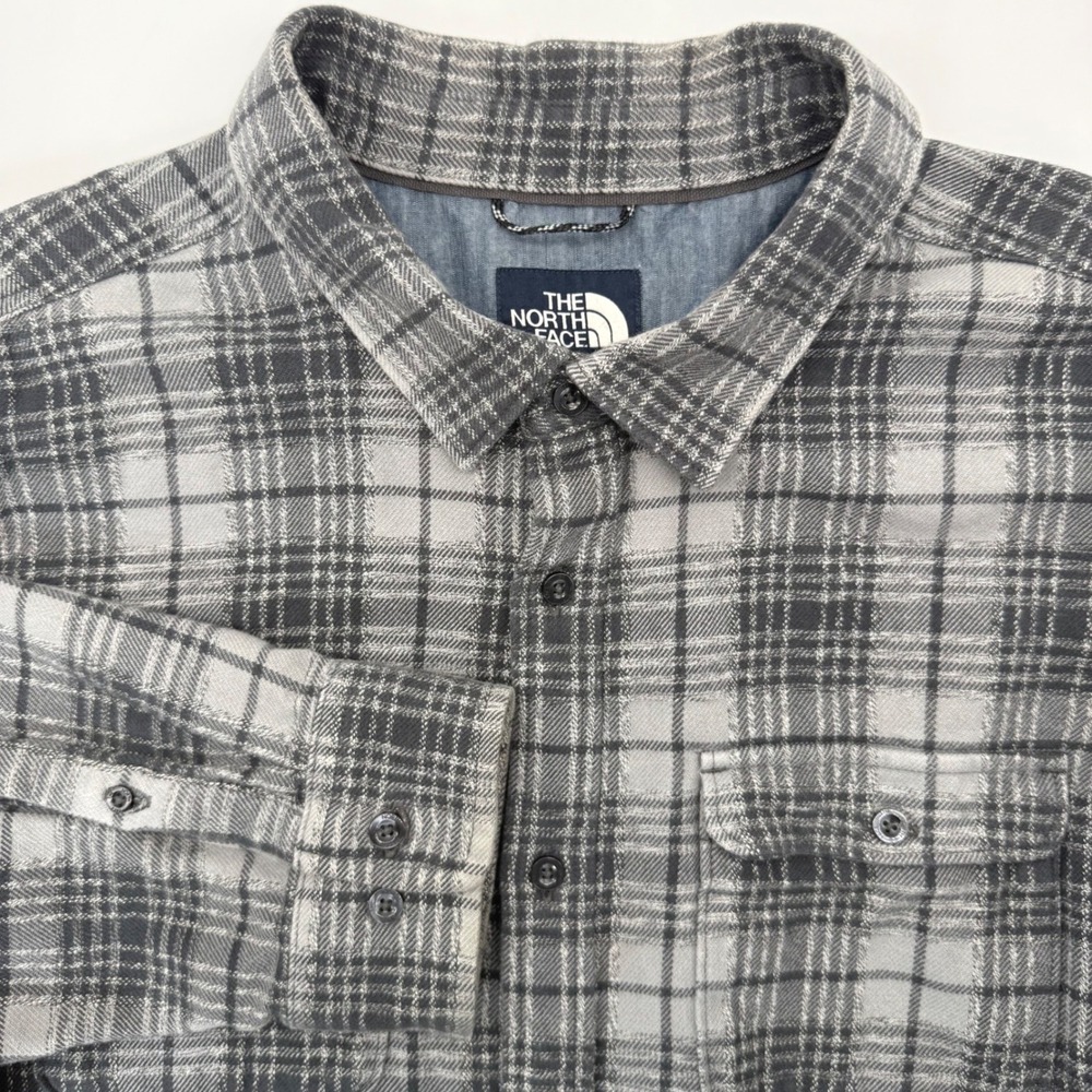 The North Face Shirt Mens XXL Grey Plaid Button Up Organic Cotton Flannel *READ*